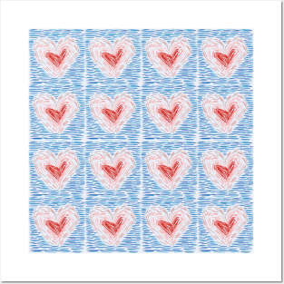 Heart pattern  with blue and red colors filled with lines Posters and Art